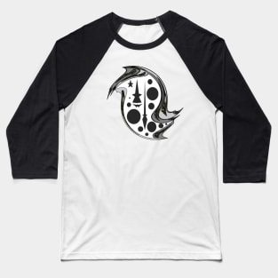Black And White Magic Bird With Symbols Baseball T-Shirt